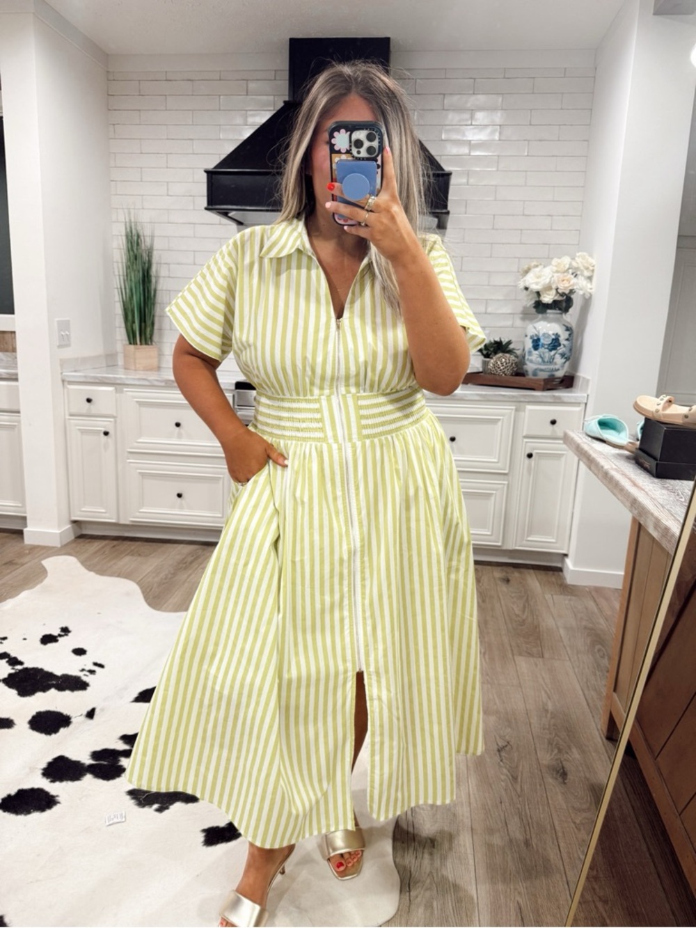 Entro Lime Zip Up Midi Dress, Medium